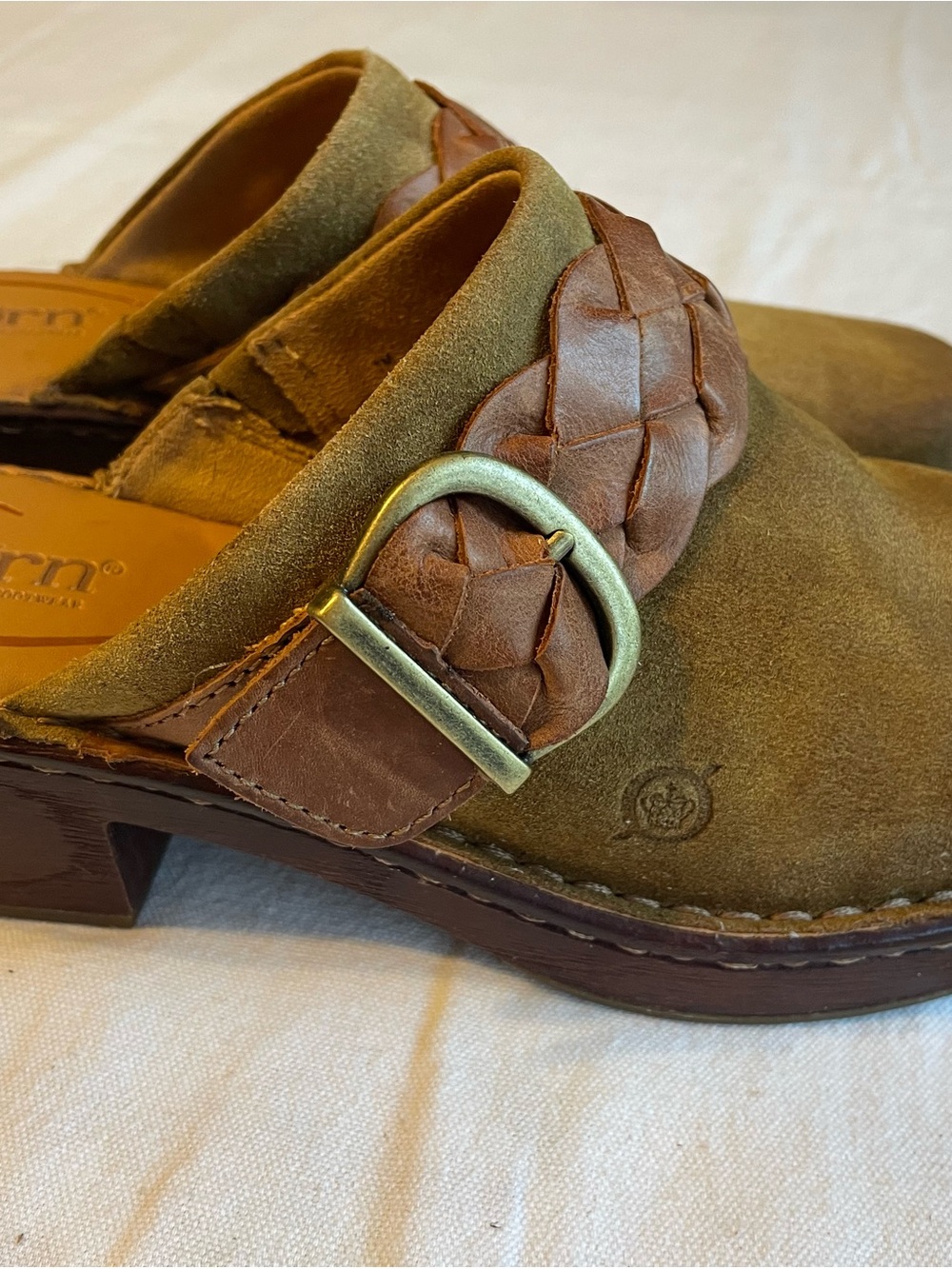 Born Brown Suede Slip-On Mules with Brown Braided Strap Size 7 - Picture 2 of 6